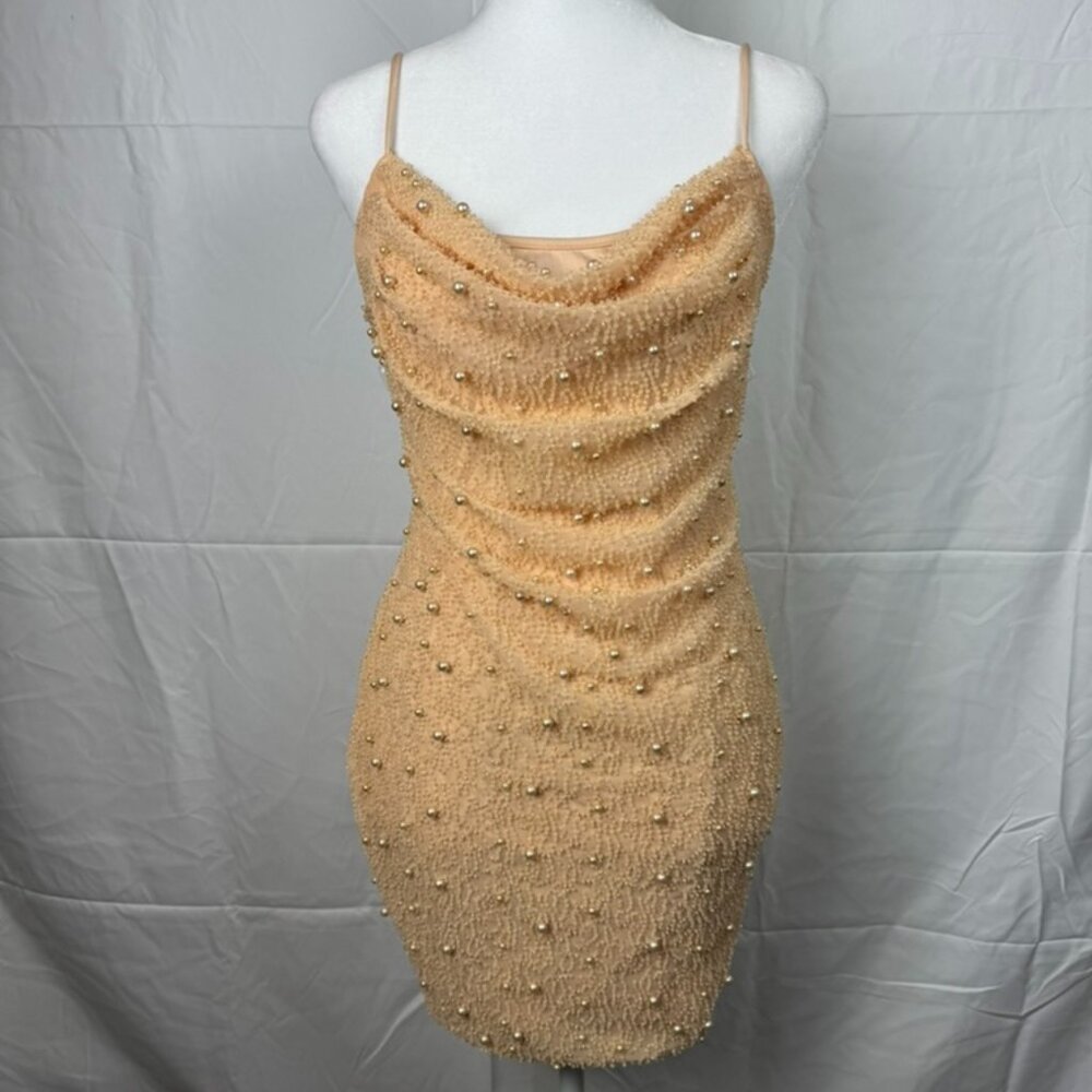 Oh Polly Embellished Mini Dress in Nude